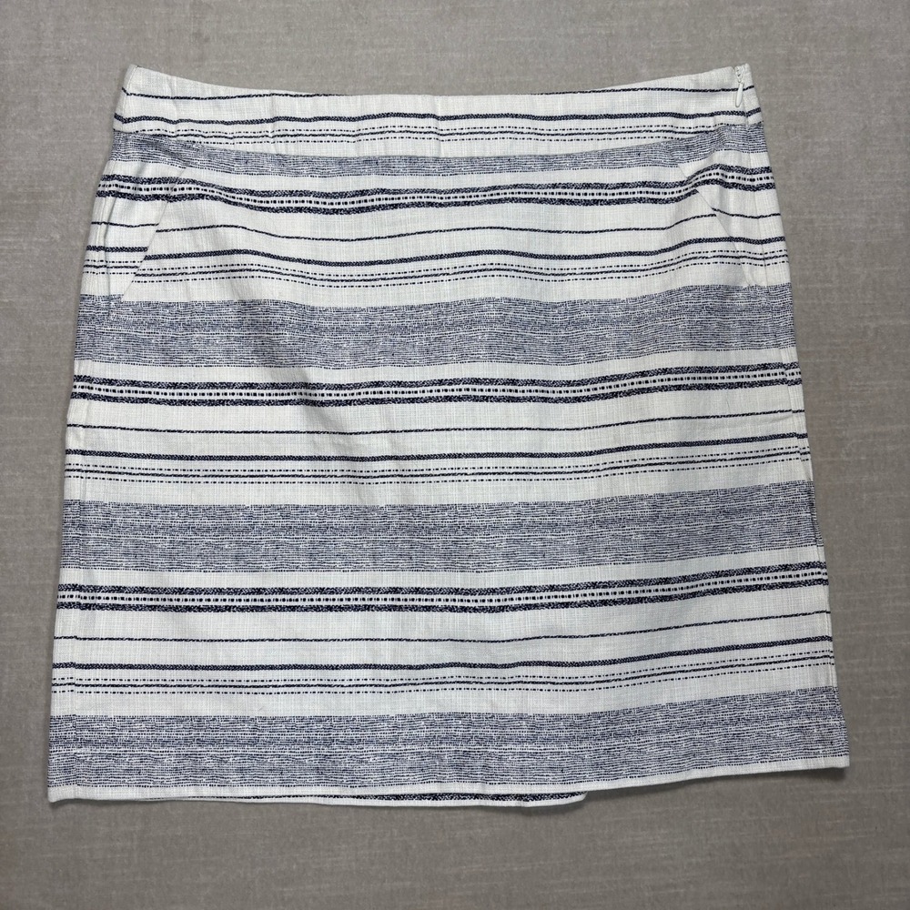 Tommy Hilfiger Womens Striped Skirt 6 Blue White Linen Blend Coastal Clean Soft